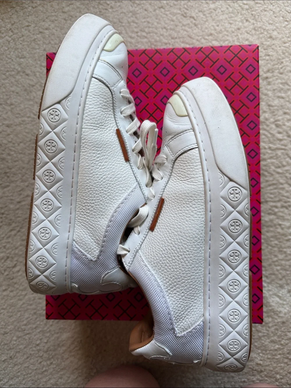 Tory Burch White Leather Low-Top Sneakers